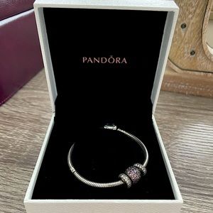 Pandora Heart Clasp Bracelet with Pave Lights Charm & Spacers